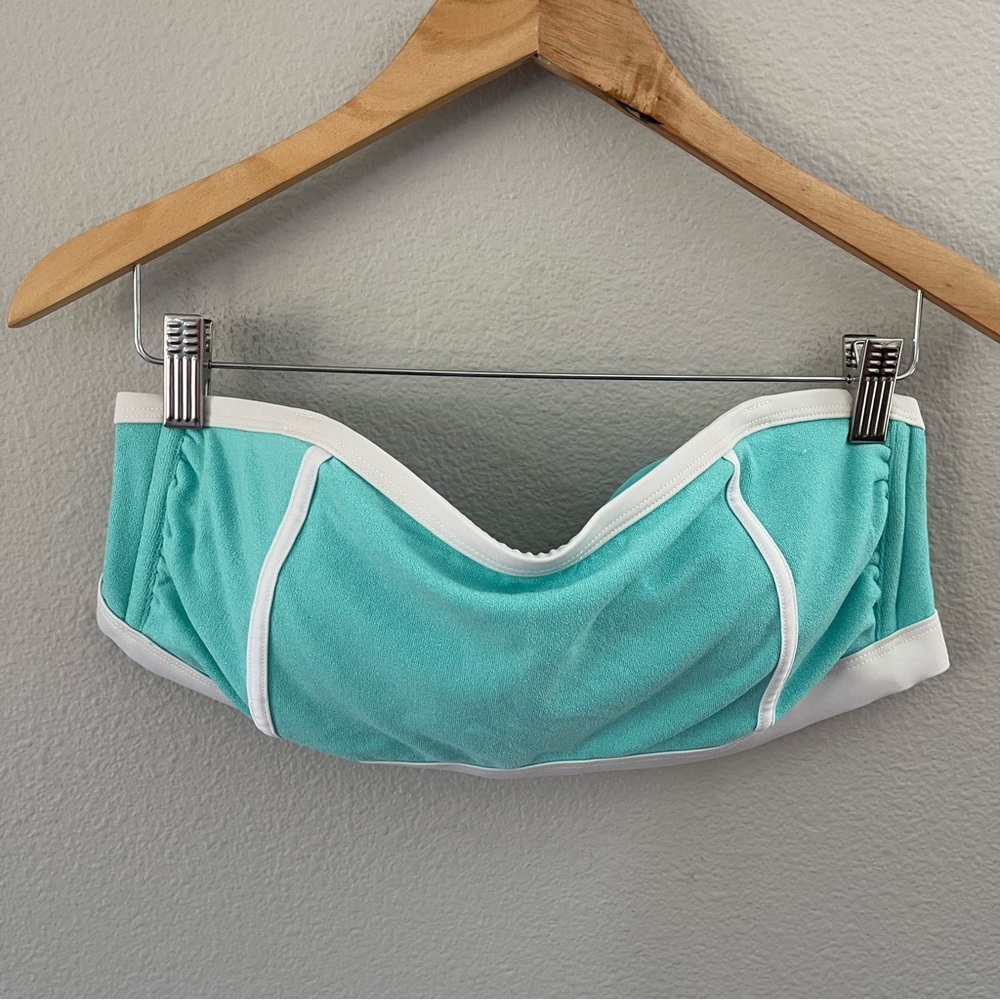 Kona Sol Terry Textured Bandeau Swim Bra Size 1X Aqua